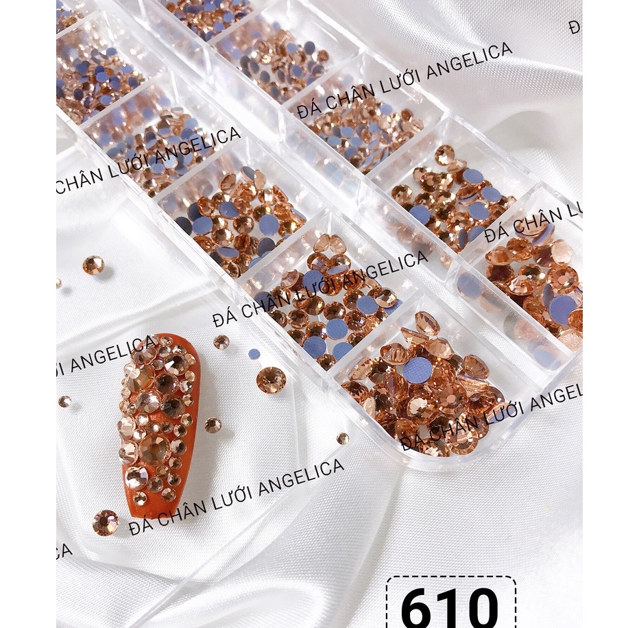 Đá chân lưới nail 12 khía màu cam Padparadscha đính móng ANGELICA 610
