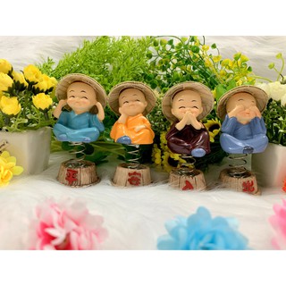 Bộ 4 tượng chú tiểu tứ không đội nón lá tọa đế lò xo ( Hình Thật - Video Thật )