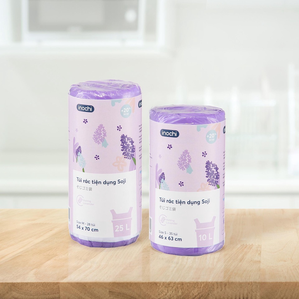 Túi đựng rác tự hủy INOCHI có quai tiện dụng hương chanh, hương lavender size 10L, 25L và 50L