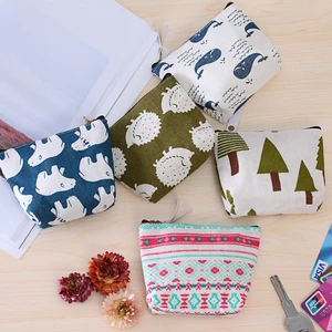 Ví đựng tiền xu mini bằng vải canvas họa tiết hoạt hình hoa lá dễ thương