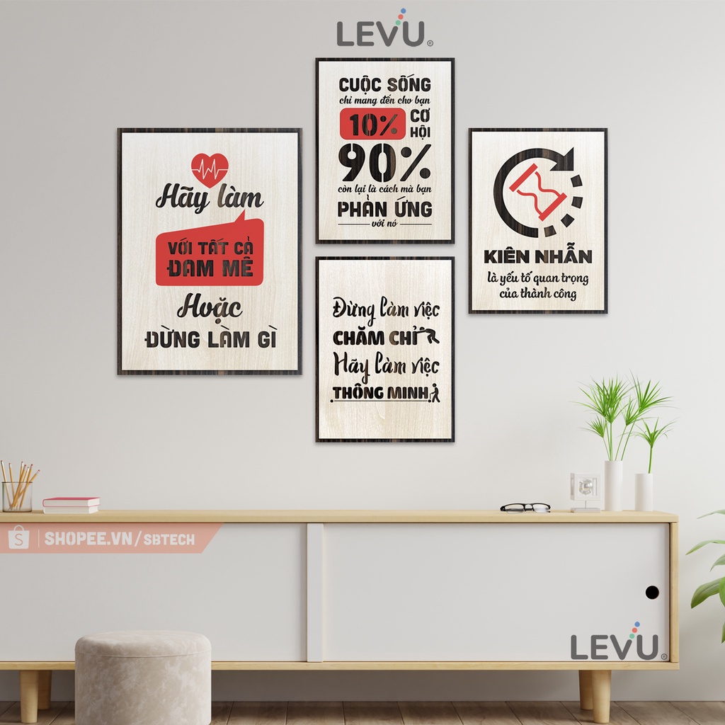 Bộ tranh treo văn phòng gỗ 4 tấm trang trí truyền cảm hứng làm việc SB4