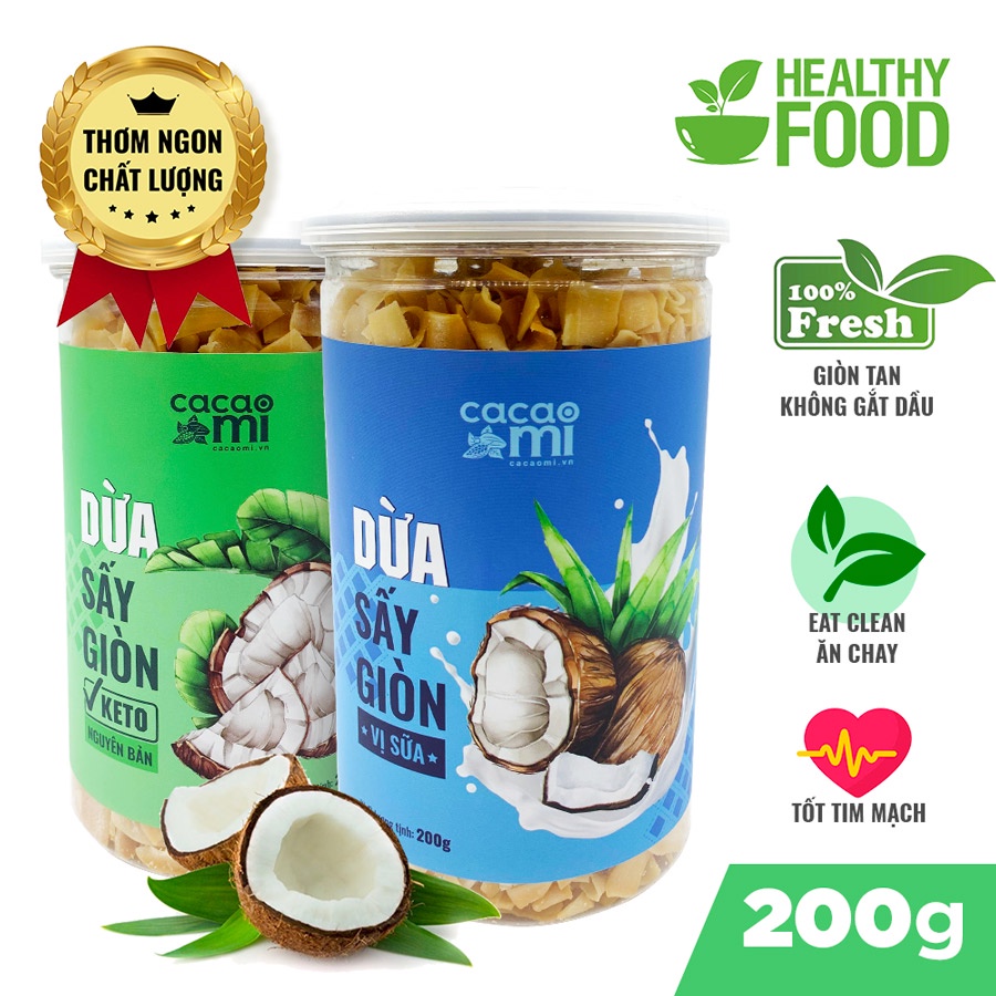 Ảnh Dừa sấy giòn cao cấp CACAOMI ăn vặt healthy, Eat Clean, đặc sản Việt Nam làm quà biếu tặng 200g 1