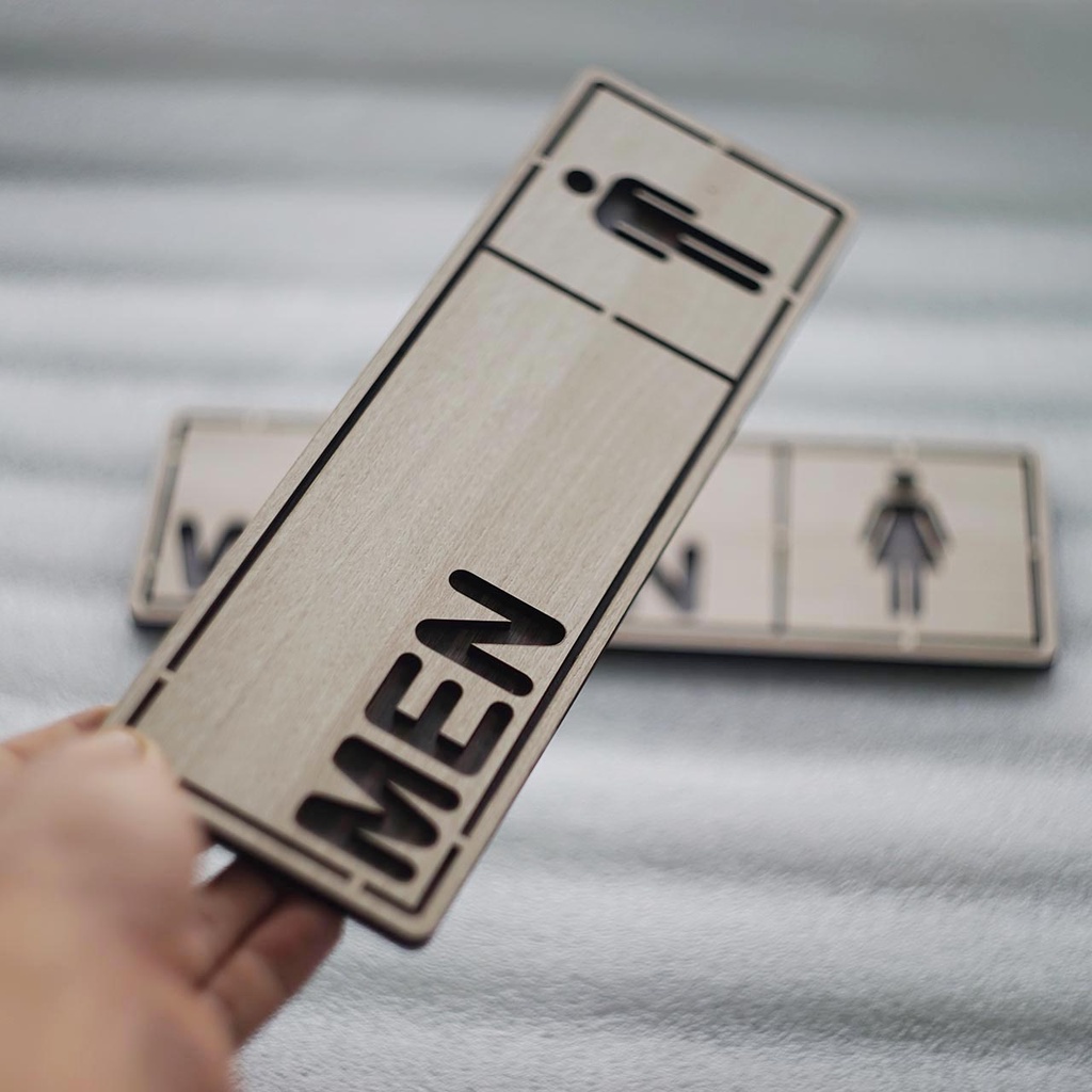 Bảng gỗ dán cửa nhà vệ sinh Men Women, bảng gỗ decor WC Nam Nữ LEVU-TL18S