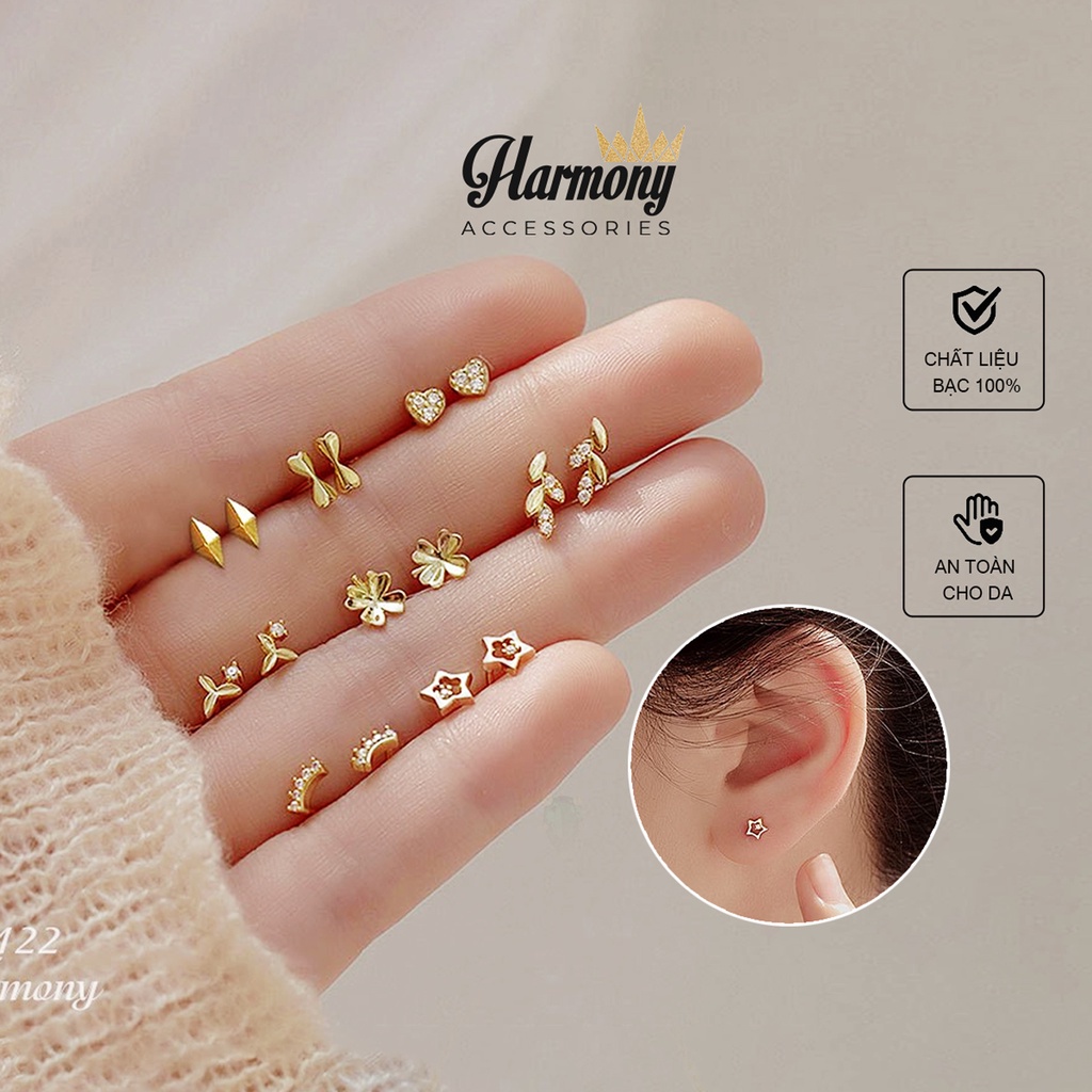 Khuyên tai nữ bạc nhỏ nhắn mạ vàng nhiều mẫu | HARMONY ACCESSORIES K122 K186