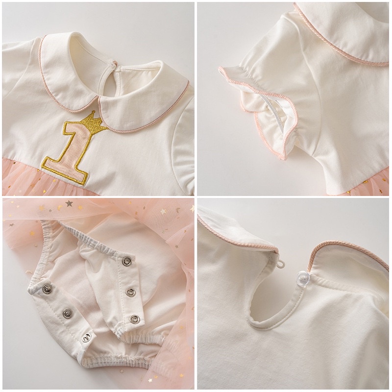 [MS11] Body suit váy đầy tuổi/thôi nôi cho bé yêu chất liệu cotton kèm voan lụa xinh xắn