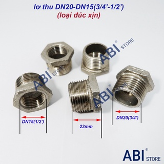 Lơ thu ren trong 21 ren ngoài 27 inox đúc, chuyển bậc ren dn20(3/4) về ...