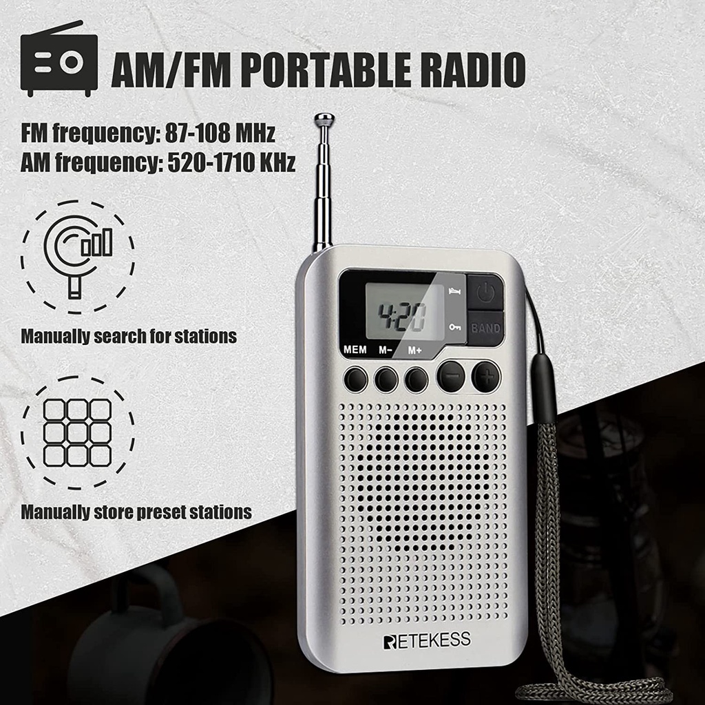 Ảnh Radio Retekess Tr106 Fm Am Di Động Với Màn Hình Lcd Điều Chỉnh Kỹ Thuật Số Có Loa Giắc Cắm Tai Nghe Và Chức Năng Đồng Hồ 2