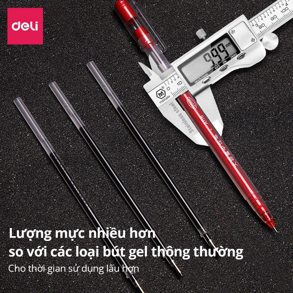 COMBO Bút gel mực nước văn phòng 0.5mm Deli ba màu xanh đen đỏ nhanh khô viết đều trơn tru lâu hết mực chất lượng A116