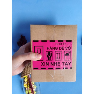 [ Hỏa Tốc] ⚡ Combo 100 Tem decal dán cảnh báo Hàng Dễ Vỡ màu hồng kích thước 10,3cm x 7,6cm