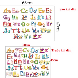 Decal dán tường, tranh dán tường hình bảng chữ cái in và chữ thường cho bé XH6220