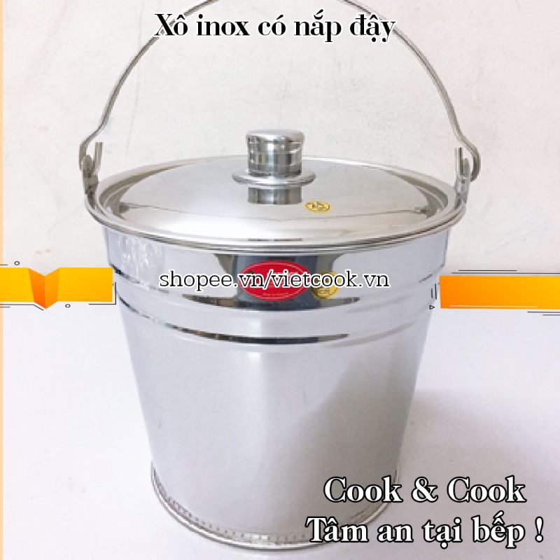 [Chính Hãng] Xô inox 304 size 18, 20, 25, 27, 30 có nắp, Xô inox 304 ...