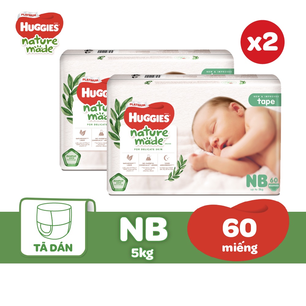 Ảnh Combo 2 Tã Dán Huggies Platinum Nature Made Size NB60 1