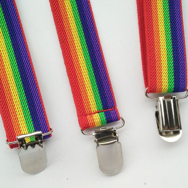 Giữ Dây Đeo Sọc Nhiều Màu Sắc Cầu Vồng Yếm Quần Dây Đeo Kẹp Người Lớn Unisex Suspender Buc