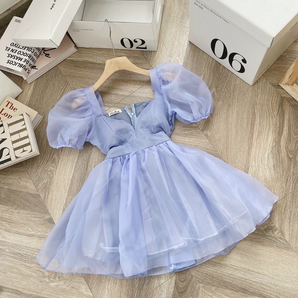 ĐẦM XANH XÒE, CỔ NHỌN, TAY BỒNG, CÓ MÚT NGỰC ⚡HỎA TỐC⚡ VẢI VOAN KIẾNG BỒNG BỀNH NÀNG THƠ - MEOINDAHOUSE