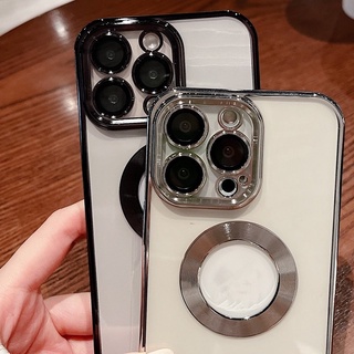 Ốp lưng silicon trong suốt sang trọng cho iphone 13 12 11 pro max có bảo vệ ống kính cho vỏ sạc không dây từ tính