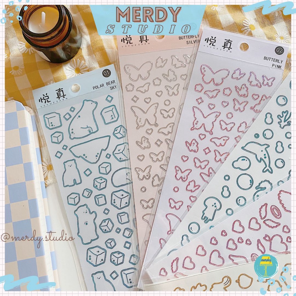 Removable Sticker hình dán viền nhũ lấp lánh sang xịn trang trí journal ...