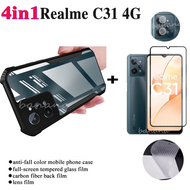 Ốp lưng chống sốc 4in1 CHO Realme C31 C35 C11 C12 C15 Phim kính cường lực và phim ống kính máy ảnh và Carbon da