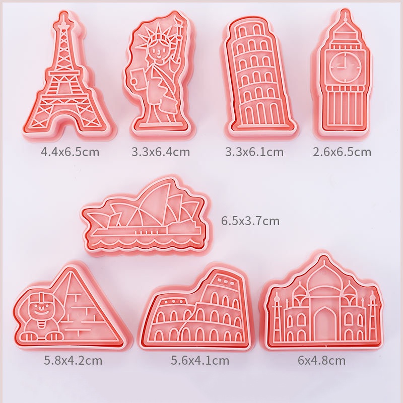 Set 8 Khuôn Cắt Bánh Quy Tạo Hình Tòa Tháp 3D