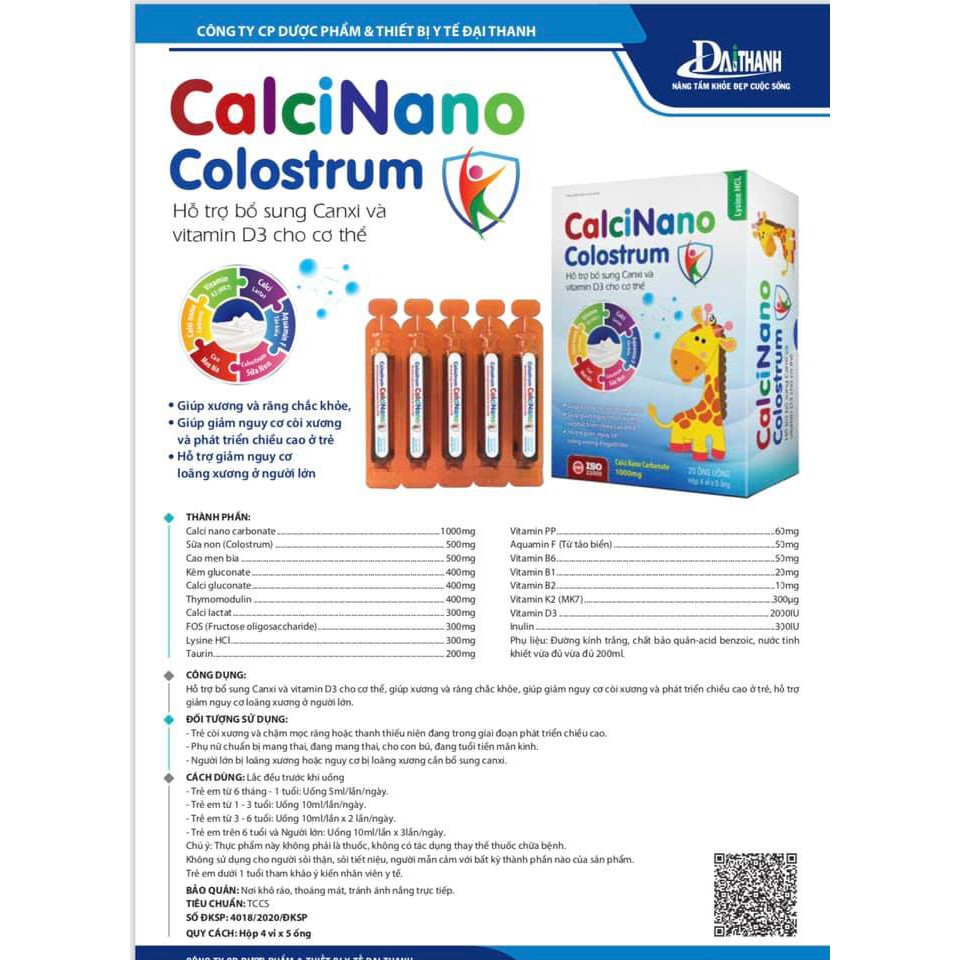 CalciNano Colostrum Hỗ trợ bổ sung canxi phát triển chiều cao