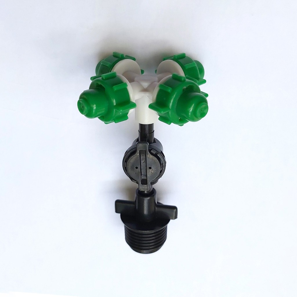 Béc Phun Sương Tưới Lan 4 Hướng Xanh - Nối Ren ngoài 21mm Kèm Van Chống Rỉ Nước