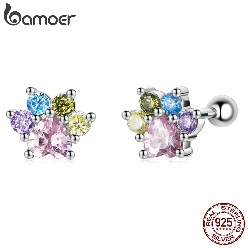 Bamoer Bông Tai bạc 925 Đính Đá Zircon Nhiều Màu Sắc sce1334