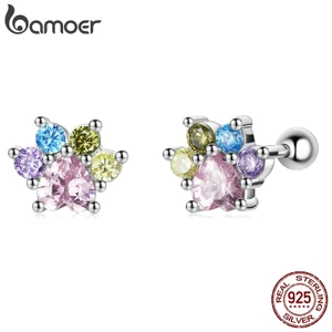 Bamoer Bông Tai bạc 925 Đính Đá Zircon Nhiều Màu Sắc sce1334