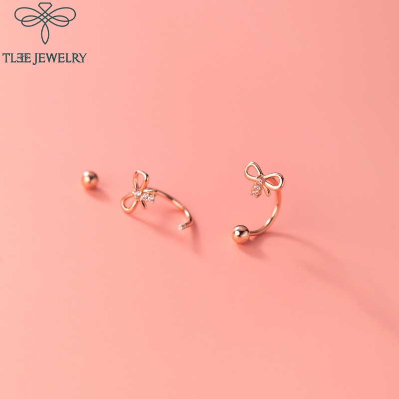 Khuyên tai bạc nữ TLEE nơ dáng cong chốt vặn nữ tính TLEE JEWELRY B0103
