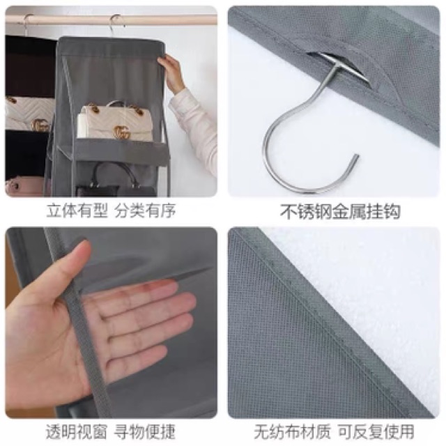 (Xả kho ) Bộ giá để túi xách 6 ngăn tặng 3 móc cường lực 3D-(Freeship, Clip thật)