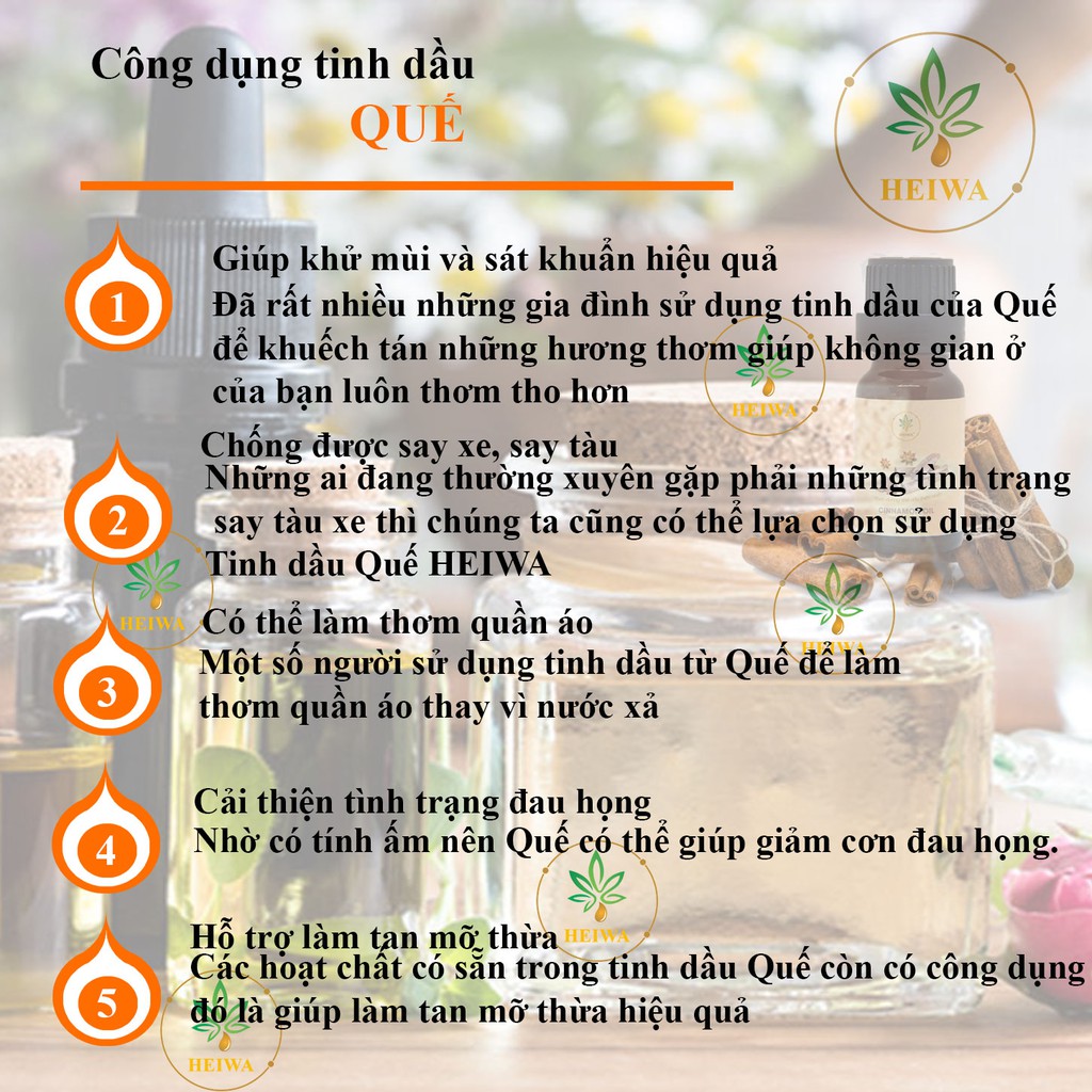 Ảnh Tinh dầu Quế 50ML thương hiệu HEIWA nhập khẩu Ấn Độ có giấy kiểm định đuổi muỗi, thơm phòng khử mùi cực tốt 3