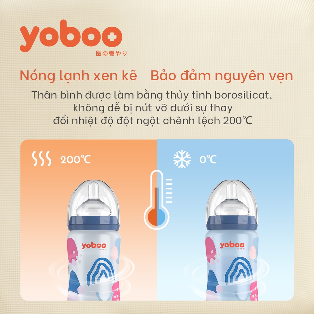 Ảnh Bình sữa thủy tinh cổ rộng Yoboo YB-0043/0044 bọc silicon cảm biến nhiệt - Chính hãng 3