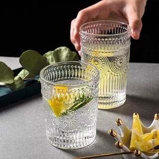 Cốc thủy tinh viền vàng vân họa tiết mặt trời De'cor 90, ly thủy tinh cao cấp sang trọng