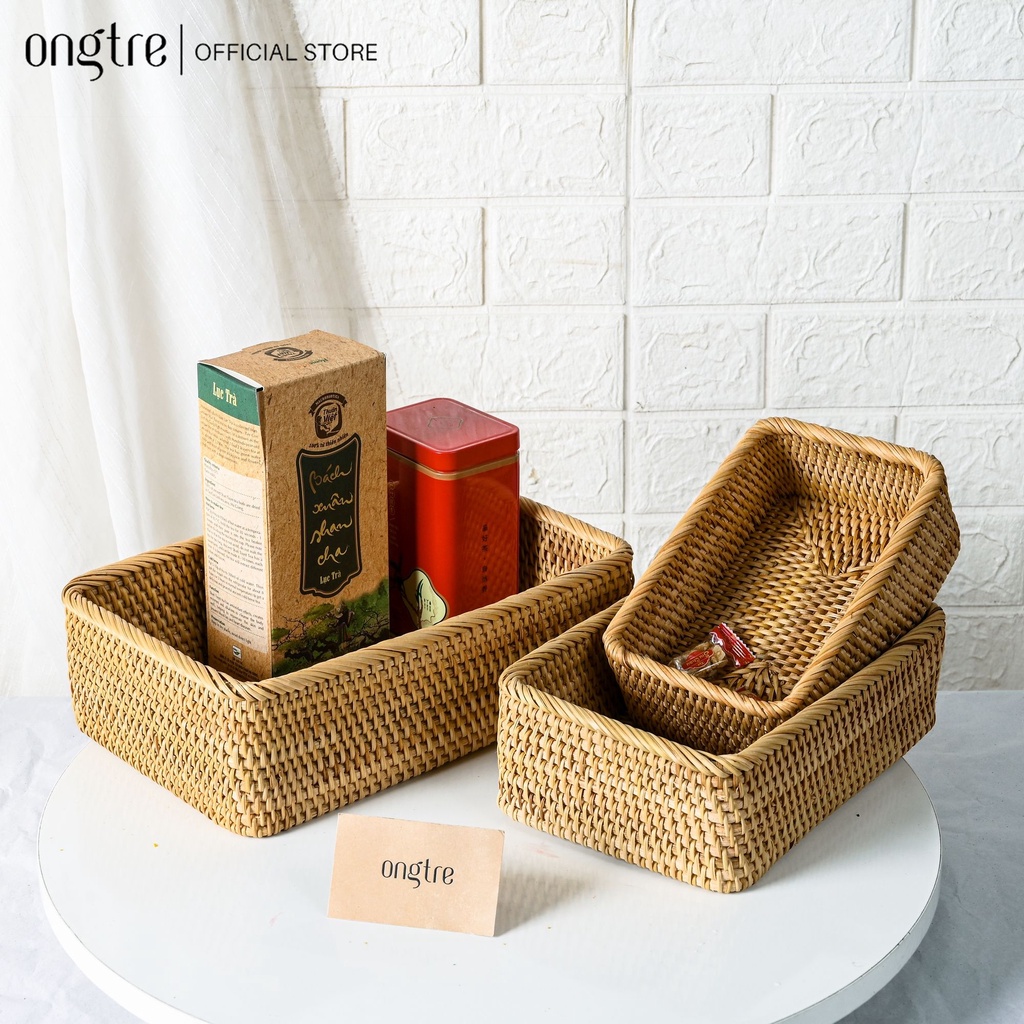 Khay Mây Guột ONGTRE Tròn, Chữ Nhật, Khay Đựng Trà Bánh, Đồ Ăn, Decor, Chụp Ảnh, Nhiều Size, Nhà Hàng, Khách Sạn, Resort