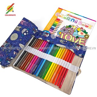 Bộ bút màu 24 cây bút chì gỗ kèm túi và tập tô màu dành cho bé - COLORMATE