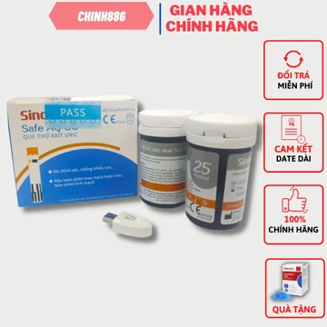 Bộ 50 que thử Axit Uric / Que thử đường huyết cho máy Sinocare Safe AQ UG + Tặng 50 kim chích máu