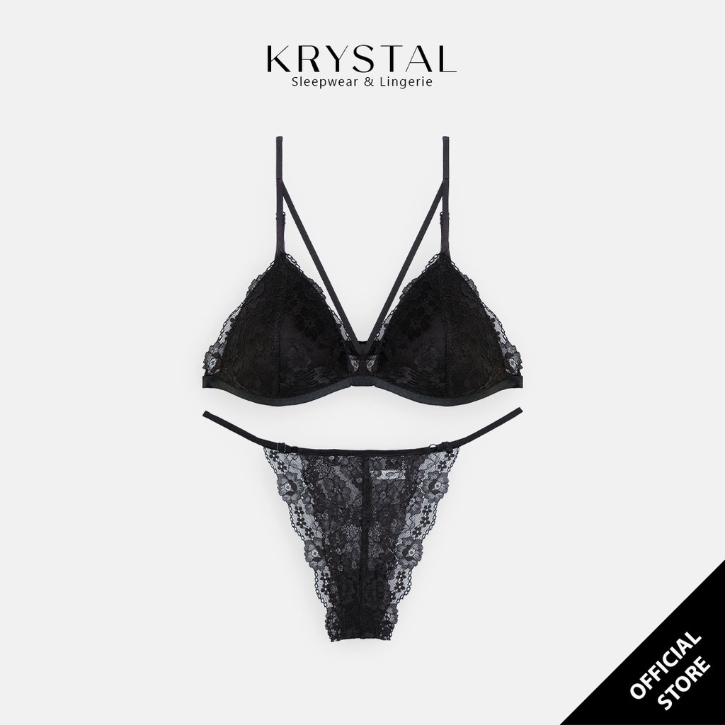 Bộ Đồ Lót Nữ Sexy Màu Đen Dây chéo Gồm Áo Có Mút Mỏng Và Quần Nửa Mông Gợi Cảm KRYSTAL A001F00-Q080F00 spe