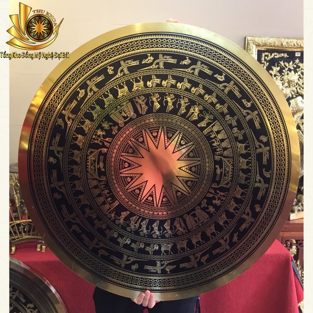 Trống Đồng Đông Sơn Tranh Mặt Trống Đồng Ăn Mòn Treo Tường Đường Kính 60cm Đồng Vàng Cao Cấp Bảo Hành Trọn Đời