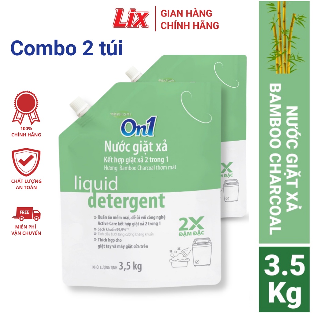 Combo 2 túi nước giặt xả On1 hương Bamboo Charcoal 3.5Kg/ túi 2C-N6903, sạch khuẩn, khử mùi, kết hợp giặt xả 2 trong 1