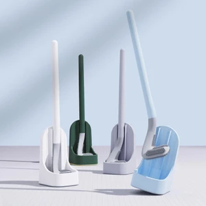 Cọ Vệ Sinh Toilet Cán Dài Bằng Silicon Màu Đen Kèm Giá Đỡ Tiện Dụng