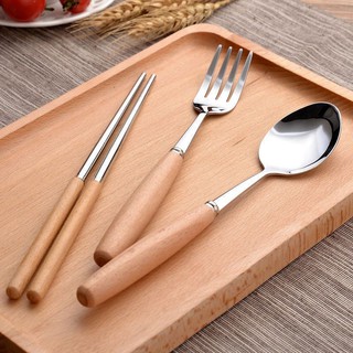 Bộ Muỗng Đũa Inox Cán Gỗ Hộp Đựng Lúa Mạch Sang Trọng