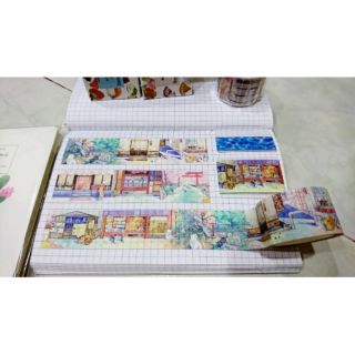 [mỗi mẫu dài 1m]  băng dính trang trí đặc biệt washi tape - Mèo Lucky