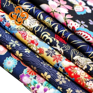 Vải Cotton xanh đậm phong cách Nhật Bản với họa tiết hoa, phù hợp cho các dự án DIY tại nhà - TJ8962