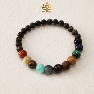 Vòng Tay Trầm Hương Tròn Đơn Trầm Sánh Chìm Mix Đá Thái Dương Hệ 8/10mm - Mộc Trầm Hương MTH