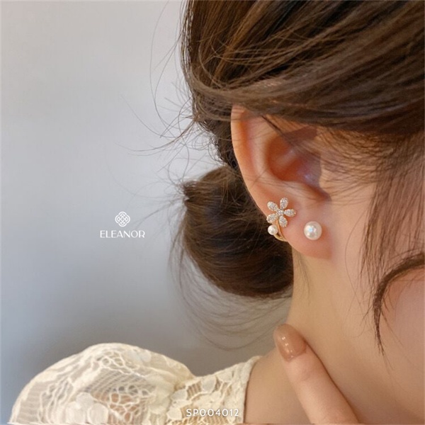 Bông tai nữ chuôi bạc 925 Eleanor Accessories hình hoa đính đá phụ kiện trang sức khuyên tai 4012