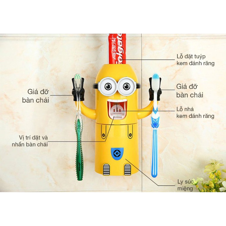 BỘ NHẢ KEM ĐÁNH RĂNG MINION tặng kèm kem đánh răng than tre BAMBO