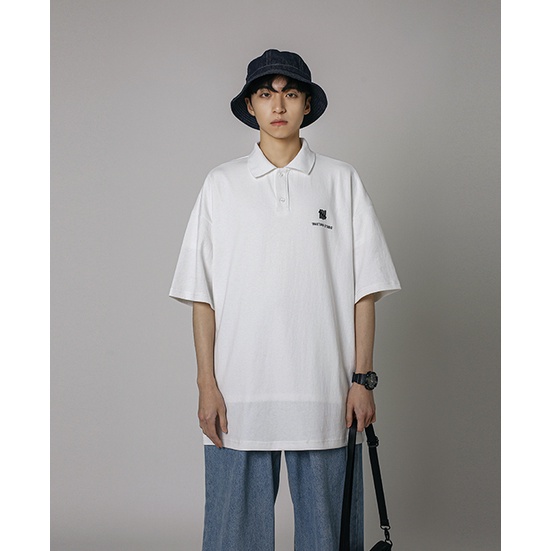 Áo polo HappyFamily form rộng logo ngực vải nỉ da cá 100 cotton cao cấp
