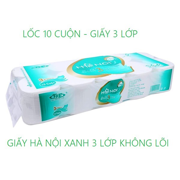 GIẤY VỆ SINH HÀ NỘI XANH KHÔNG LÕI 3 LỚP [LỐC 10 CUỘN] | Shopee Việt Nam