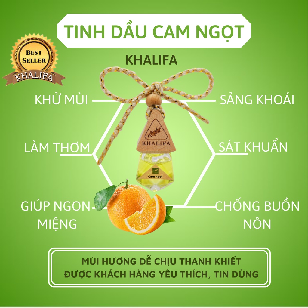Tinh Dầu Cam Nguyên Chất Khalifa 50ml Tốt Cho Da Giảm Stress Khử Mùi Chống Say Xe Hàng Chính Hãng