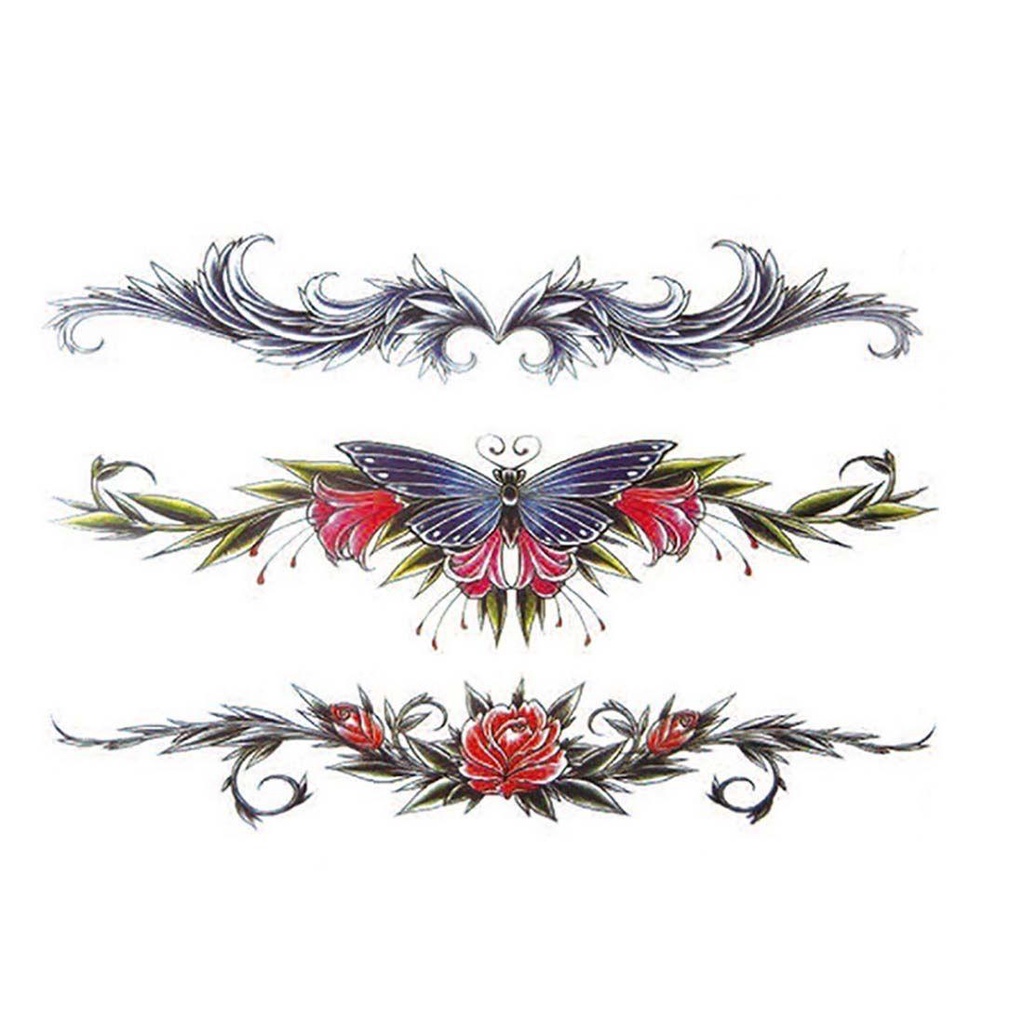 Decal Body TattooTRACEILLOIAN Chống Thấm Nước - Nghệ Thuật Gợi Cảm Với Thiết Kế Đen, Hoa Hồng Và Bướm