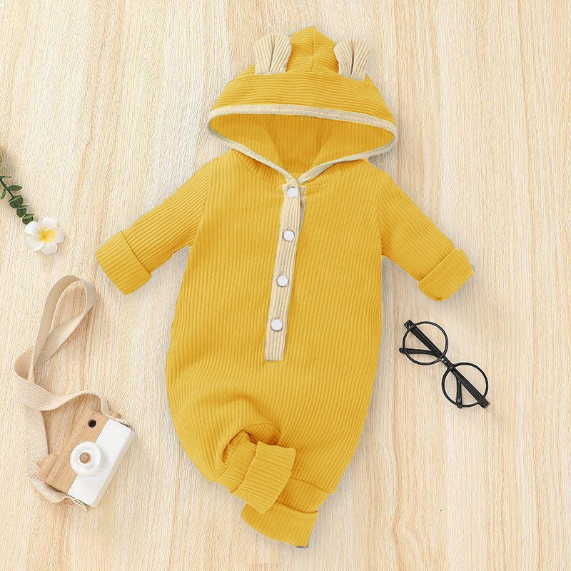 Áo Liền Quần Bé Gái, Bé Trai Sơ Sinh LOTUKA Chất Len Tăm, Bodysuit Có Mũ Cho Bé 3-12kg | BigBuy360 - bigbuy360.vn