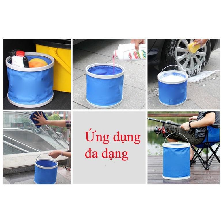 Xô gấp đựng nước du lịch,đi phượt, rửa xe, xô thùng chống thấm gấp gọn ...